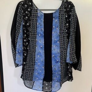 Style & Co Semi-Sheer Floral 3/4 Sleeve Blouse Size XL